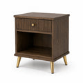 Comodino in legno con cassetto e gambe metalliche dorate