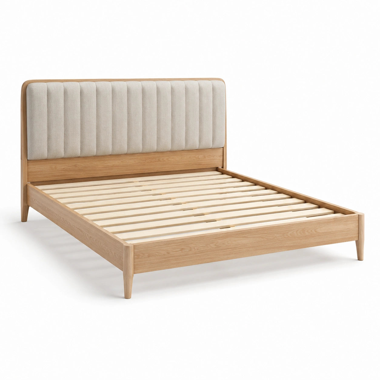 Letto matrimoniale in legno con testiera imbottita beige 160x200 cm