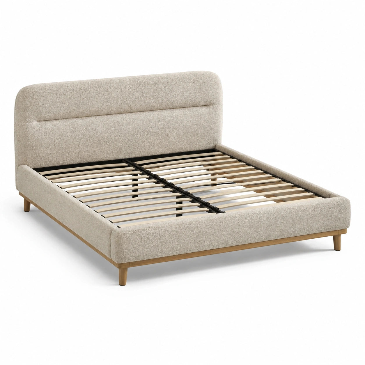 Letto matrimoniale in legno e tessuto bouclé beige 200x160 cm