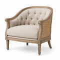 Poltrona in legno e rattan con tessuto beige