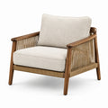Poltrona in legno e corda con cuscino in tessuto beige