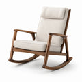 Sedia a dondolo in legno con cuscini in tessuto beige